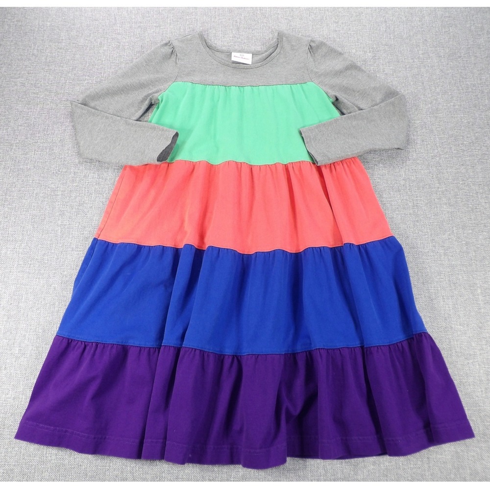 Hanna Andersson Tiered Dress Girls 130 Multicolor Excellent Long Sleeve Rainbow